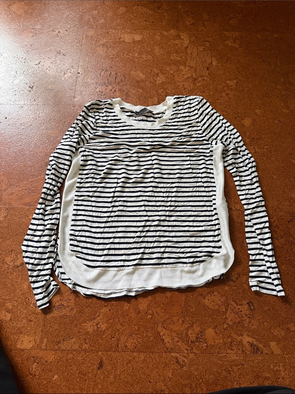 Zara Navy and White Striped Long-Sleeve Crew Tee